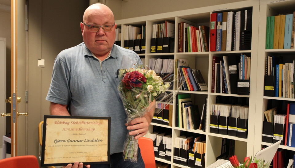 Etter 20 år er Bjørn Gunnar Lindalen er Eidskog slektshistorielags andre æresmedlem.