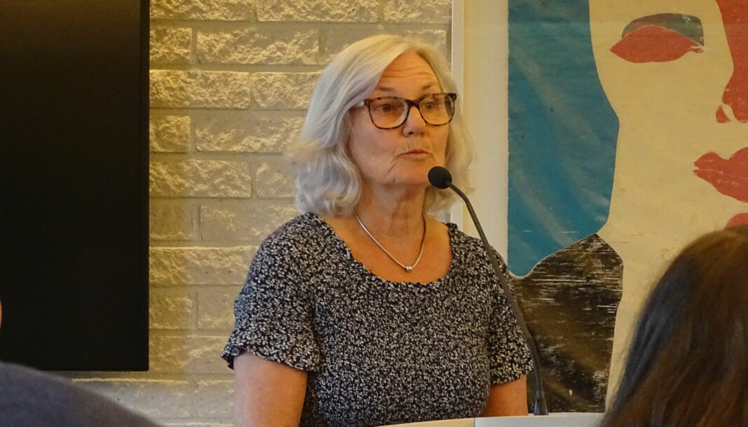 Nestleder i representantskapet i det interkommunale Glåmdal Brannvesen, Berit Haveråen, på talerstolen i kommunestyret i Eidskog.