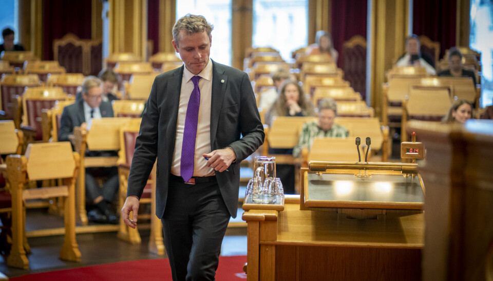 Forsknings- og høyere utdanningsminister Ola Borten Moe (Sp) under den muntlige spørretimen i Stortinget onsdag i forrige uke.